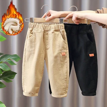 2023 חדשה סתיו חורף לעבות חם בנים מכנסיים כותנה לילדים מכנסיים אופנה מכתב מכנסי דגמ 